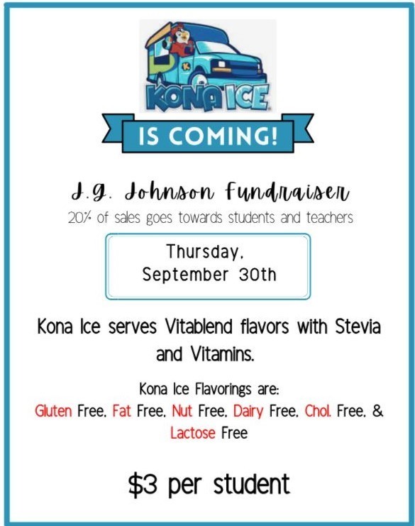 Kona Ice at JG, Thursday, September 30!