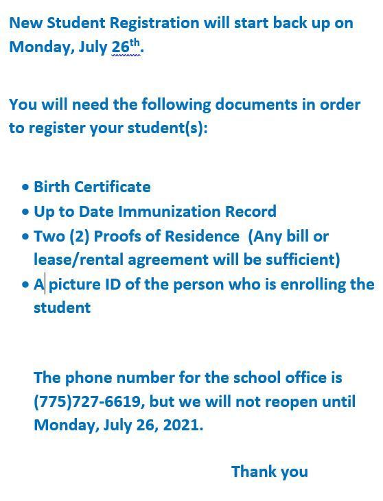 Student Registration starts up again on July 26, 2021