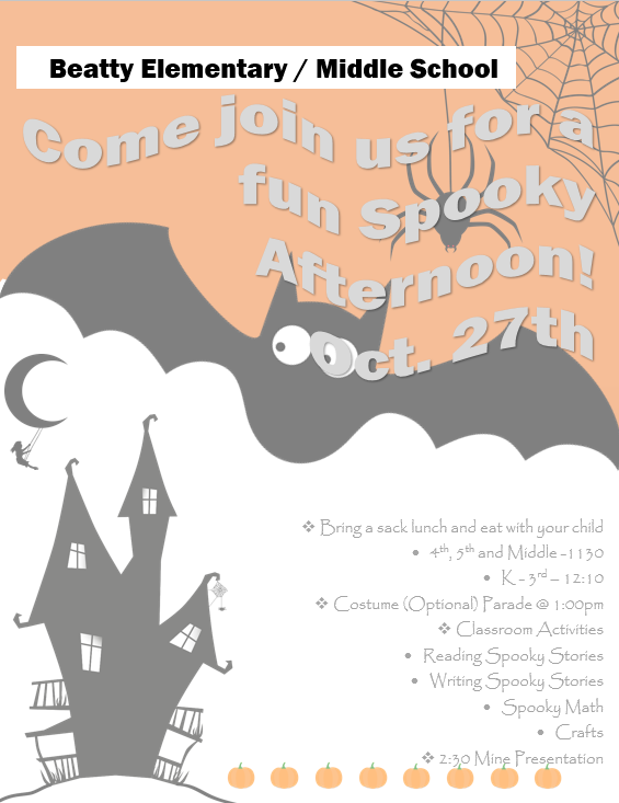 Come join us for a fun Spooky Afternoon! Oct. 27th