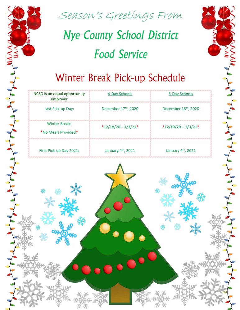 Season's Greetings From Nye County School District Food Service - Winter Break Pick-up Schedule