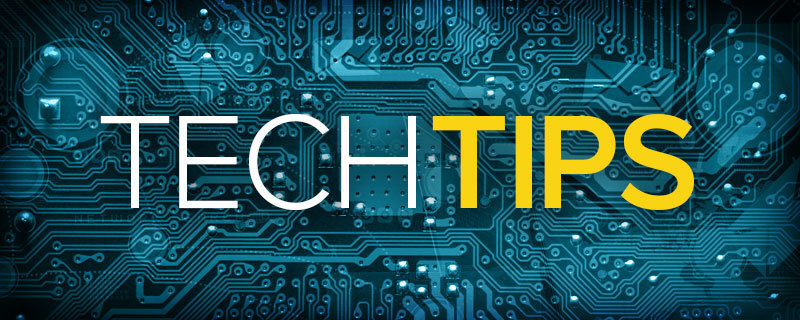 The word "tech" in large white script and "tips" in bold yellow print on a blue and black background resembling a mircorchip