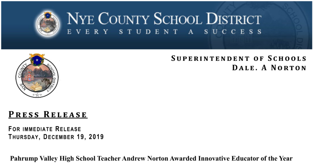 Press Release: Andrew Norton Awarded Innovative Educator of the Year