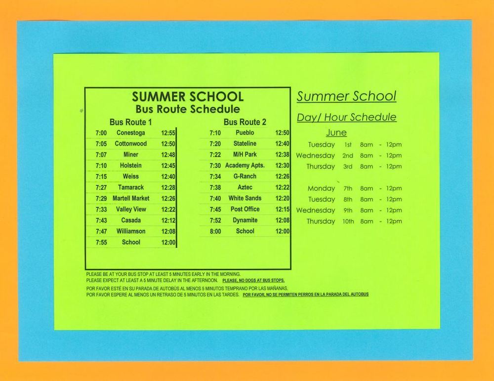 Summer Program Bus Schedule