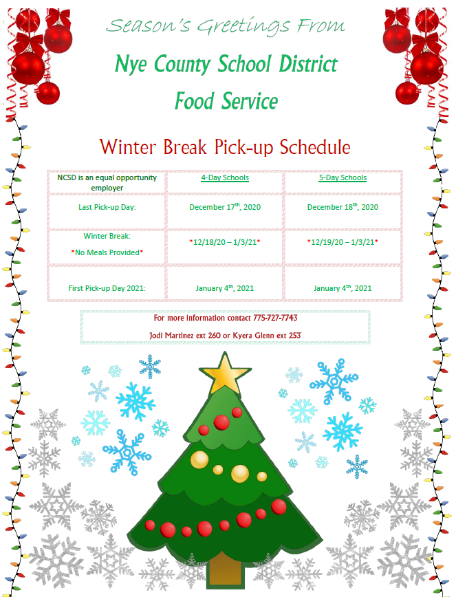 Winter Break Meal Pick-Up Schedule