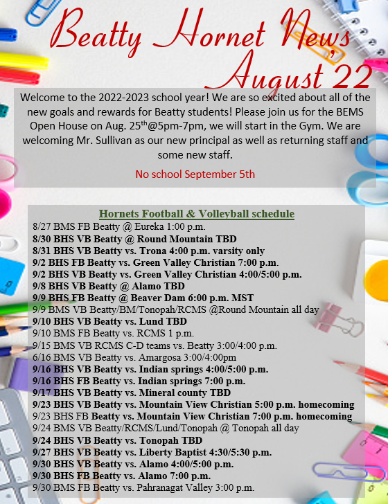 August 22 flyer | Beatty Schools (PREK-12)