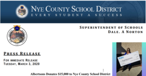 Press Release: Albertsons Donates to Nye County School District