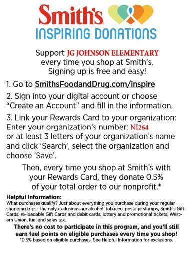 Help JG Johnson by Linking your Smith's Reward Card