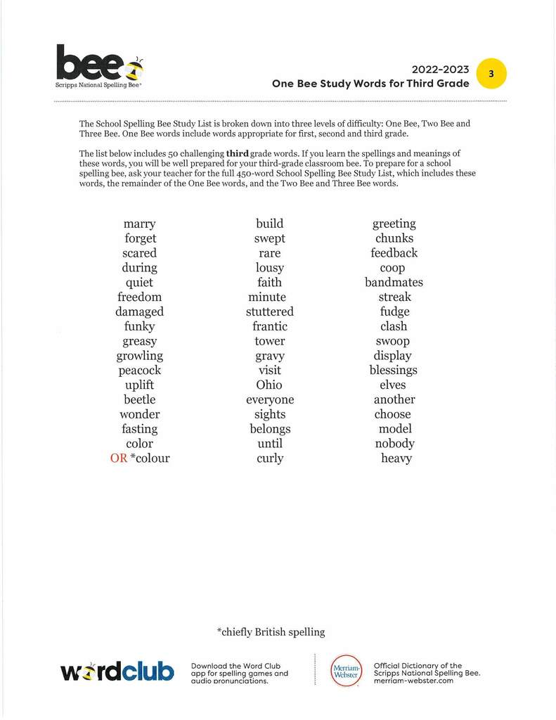 3rd Grade Word List