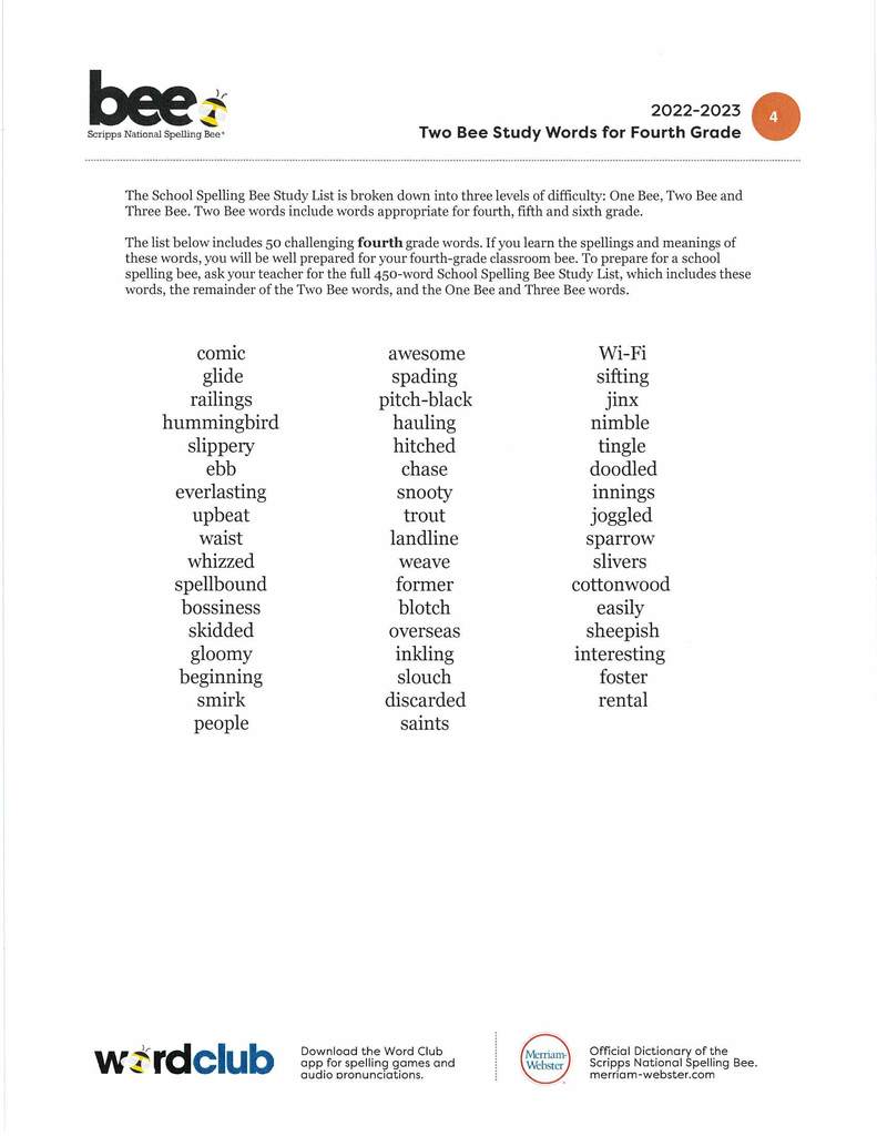 4th Grade Word List