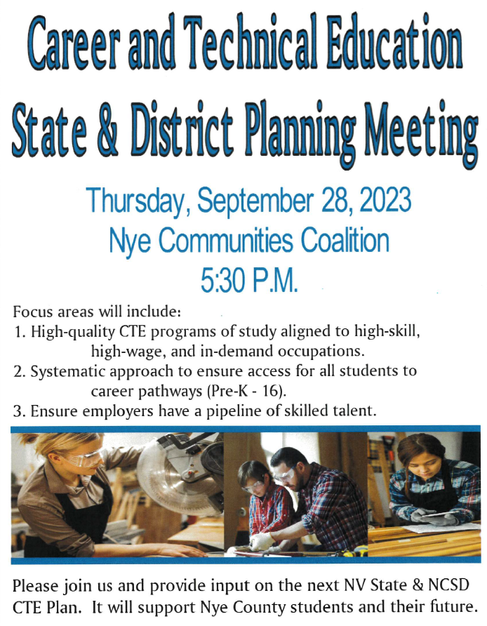 Career and Technical Education Planning Meeting, 9/28/23, 5:30 PM, Nye Communities Coalition